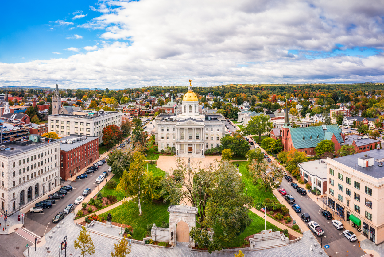 Concord, NH cityscape and New Hampshire State House