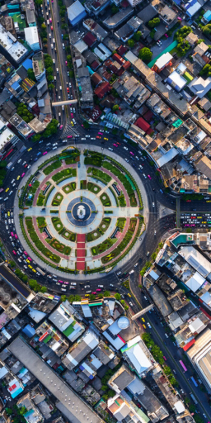 Road roundabout with car lots in Bangkok,Thailand.